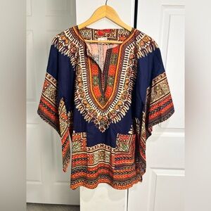 Naqui True Vintage 60s 70s Cotton Angel Wing Dashiki Hippy Pullover Top Festival